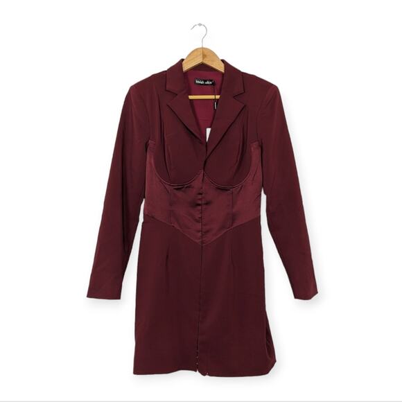 NWT Lavish Alice Burgundy Ruby Holley Satin Mix Corset Blazer Mini Dress Size 8